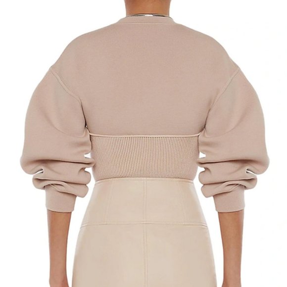 NWOT $2470 Alexander McQueen Corset Puff-sleeve Cotton Sweatshirt Knit top - Picture 4 of 13